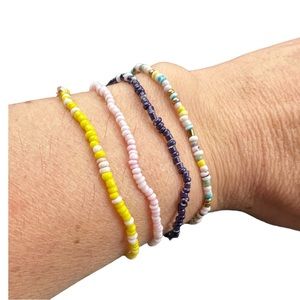 Elastic Beaded Bracelet Set | Yellow, Pink, Purple, White/Multi
